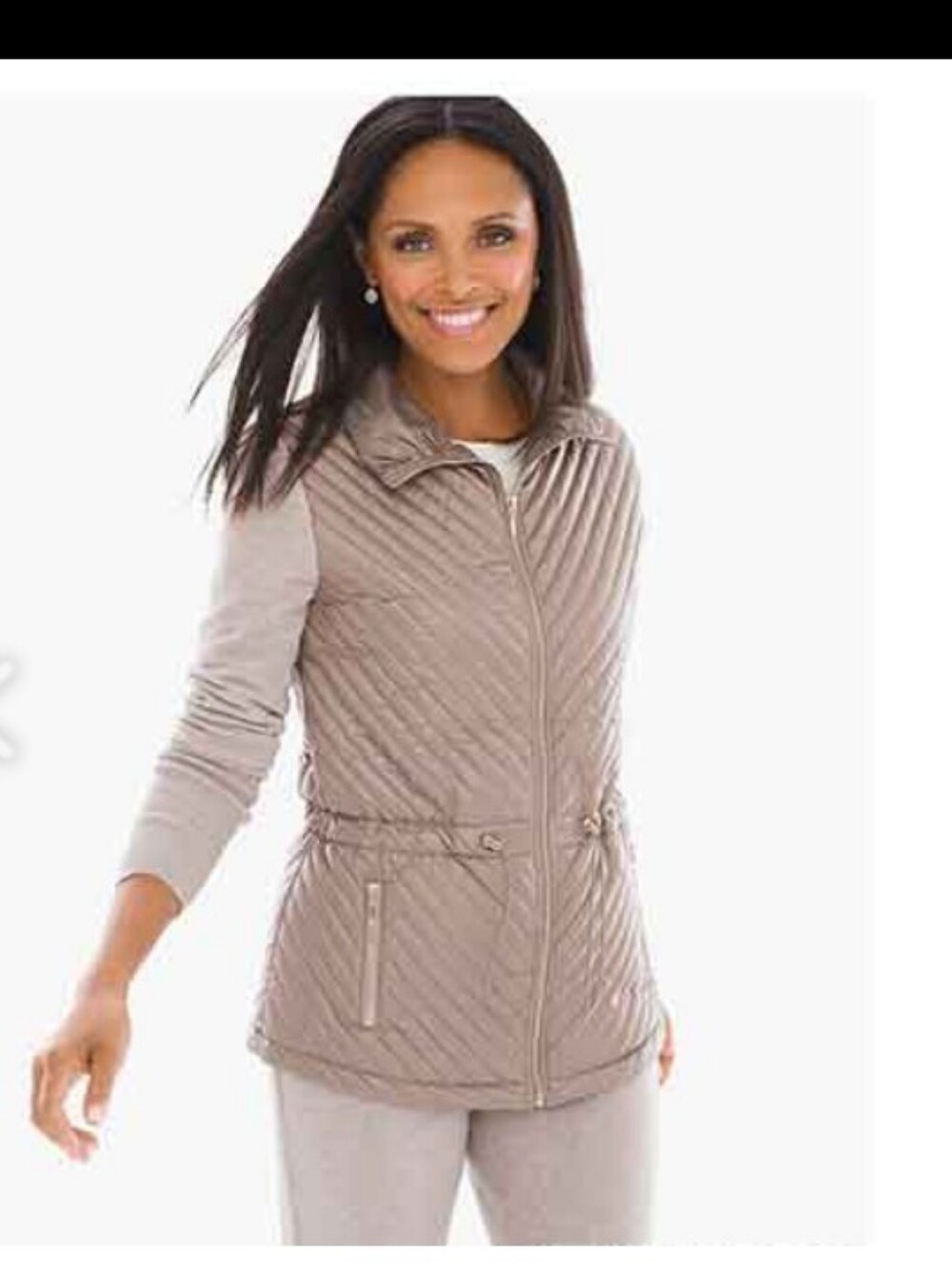 Zenergy By Chico's Puffer Jacket With Sweater Sleeves Truffle Size 3 Or XL